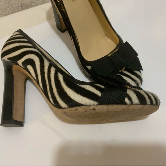 ♠️ Kate Spade Leopard Heels Pumps Round Toe Heel Ribbon Total Pattern 7B - Picture 5 of 10